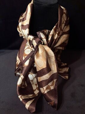 Coach Y2K Signature Brown & Tan Silk Scarf